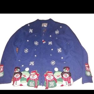 Tiara International - Vintage Women's Snowman Full Zip Small Winter Sweater